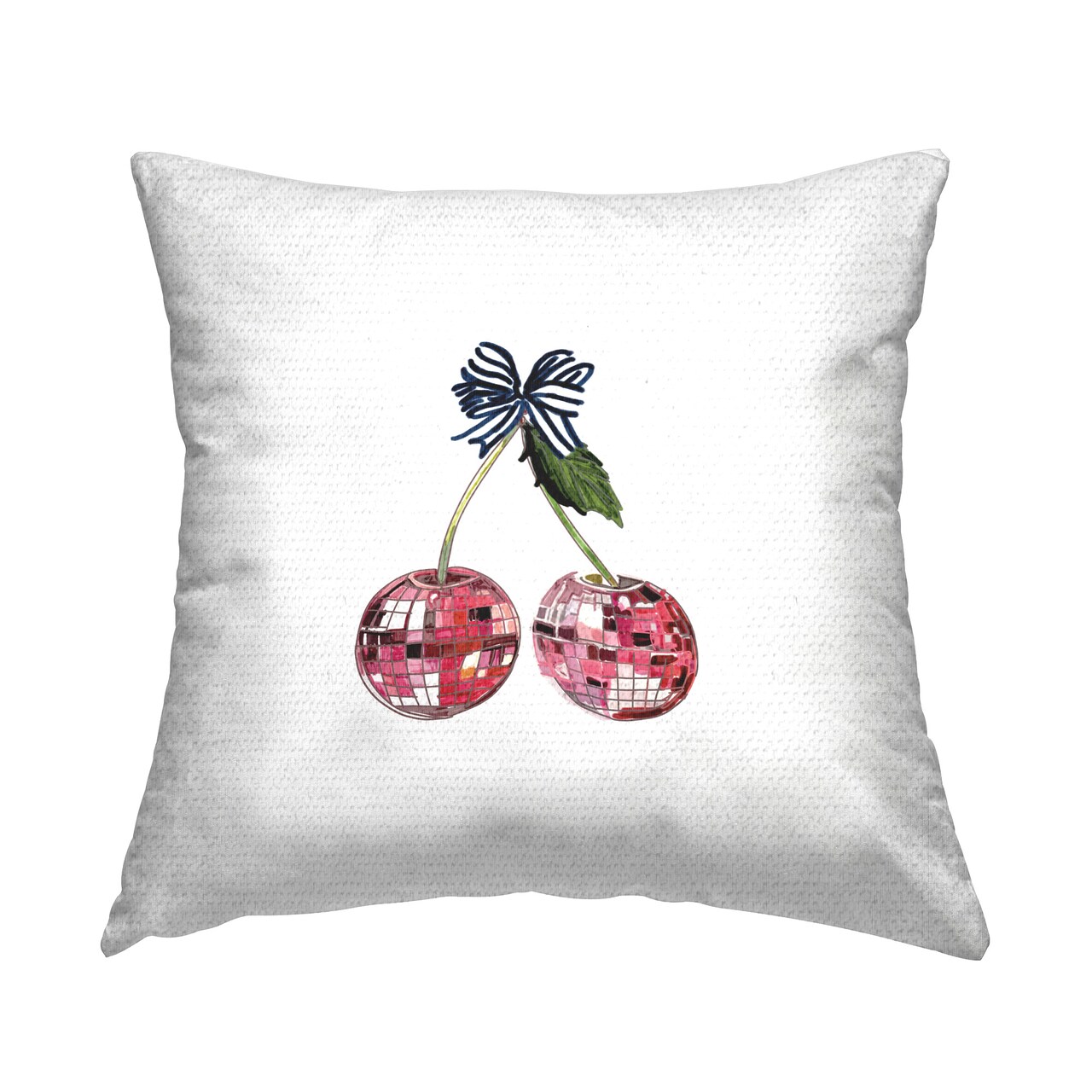 Cherry with Ribbon Design by Amelia Noyes Outdoor Printed Pillow